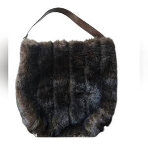Fuzzy Chocolate Brown Faux Fur Large Tote Bag Purse